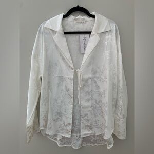 12th Tribe White Sheer Blouse with Tie Front